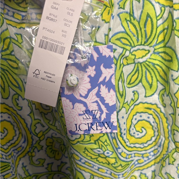 SZ Blockprints X J.Crew Squareneck Puff-Sleeve Mini Dress Paisley Bright Preppy - Picture 7 of 8